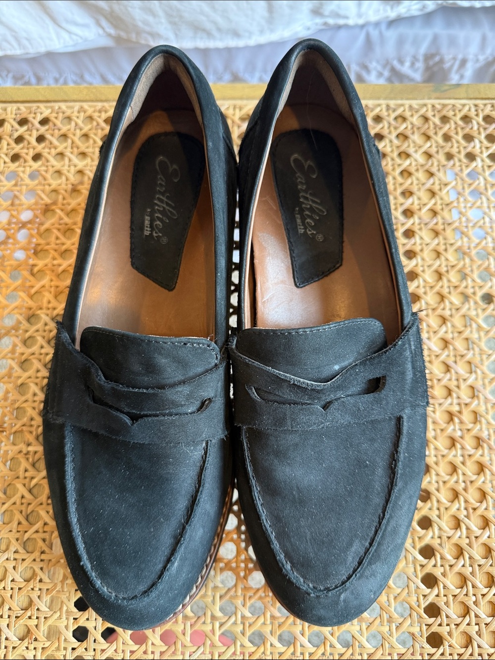 Earthies Black Suede Women's Penny Loafers